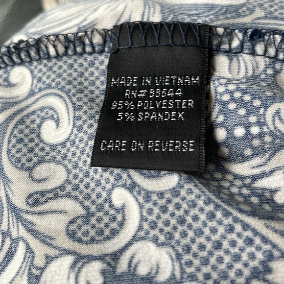 Glamour Dress Women Size 14P Navy Gray White Print Slim Cut Trumpet Sleeves - Picture 9 of 11